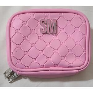 Steve Madden Pink SM Monogram Jewelry Travel Case Zip Organizer Compact Bag EUC